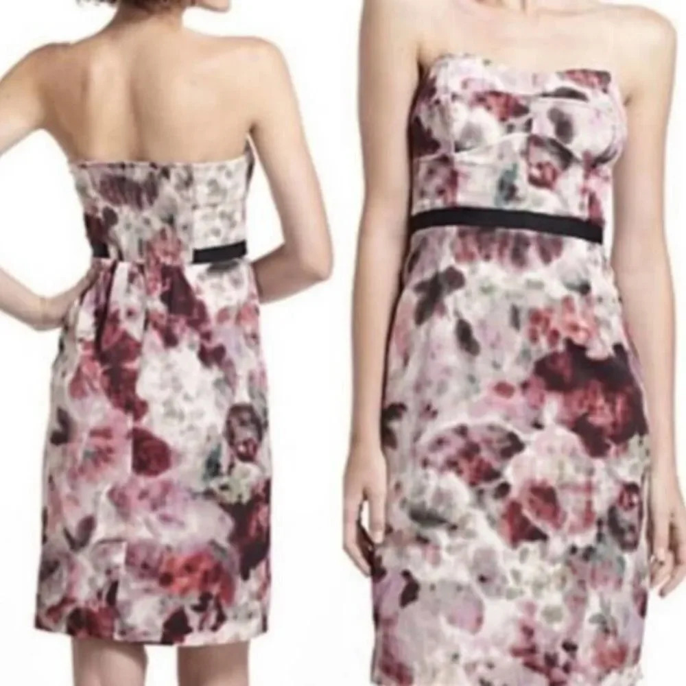 ANTHROPOLOGIE Floral Hedgerow Strapless Dress 2